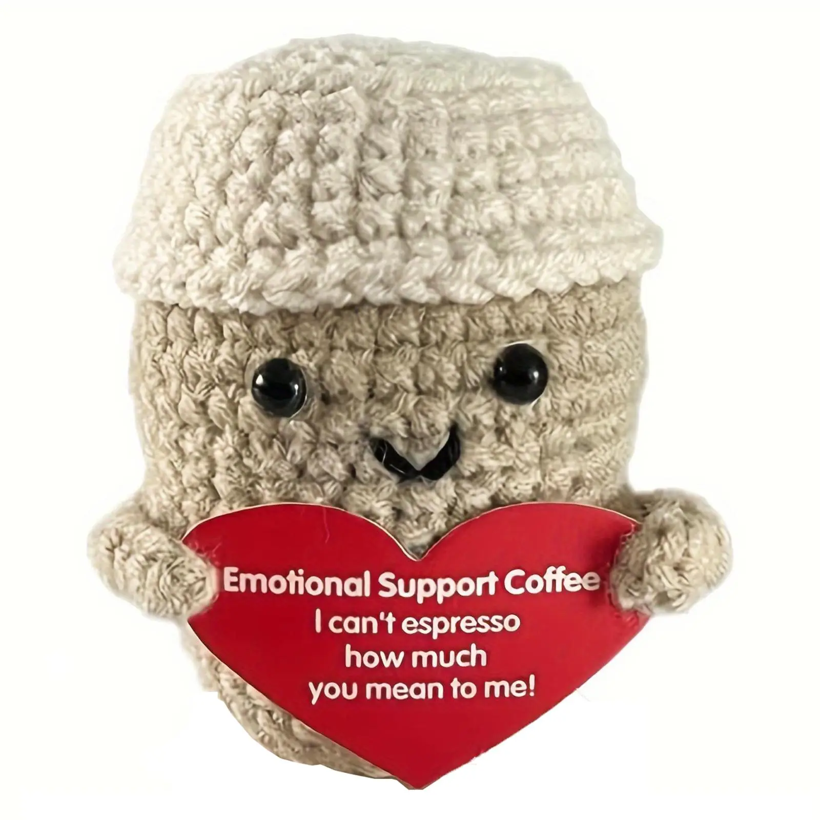 Coffee Cup Design Emotional Crochet Doll, 1 Count Cute Crochet Doll with Positive Card, Soft Wool Knitting Toy Decoration, Encouragement Support for