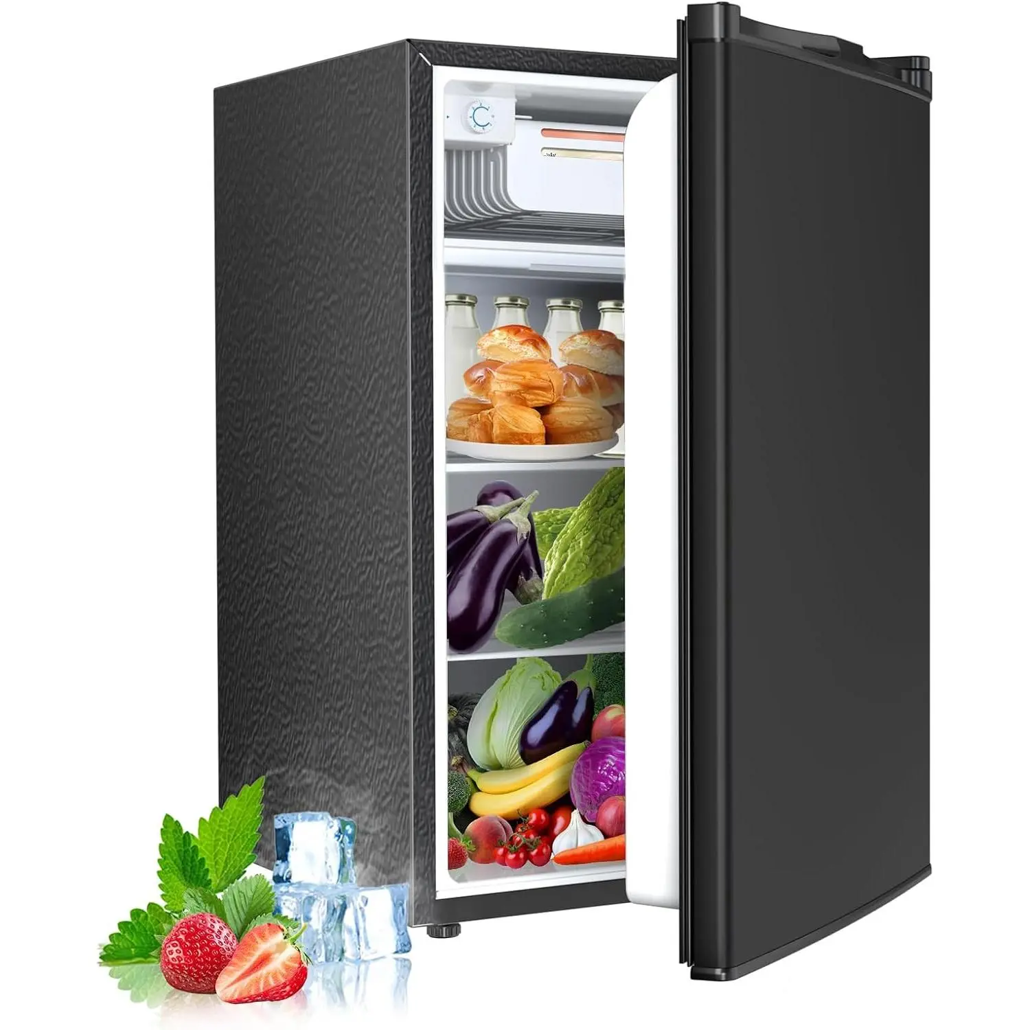 Kismile 4.5 Cu.ft Portable Mini Fridge with Freezer - Personal Refrigerator, Reversible Single Door, Adjustable Thermostat, Low Noise, Energy Efficient for Office, Dorm (Black)