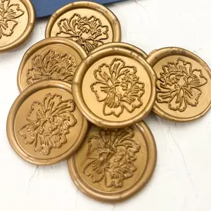 Peony wax seal sticker in antique gold | Set of 10