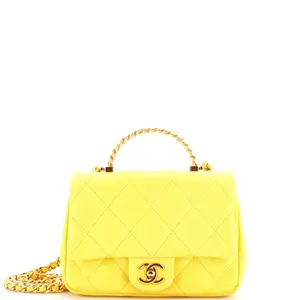 Pre-owned CHANEL Leather Top Handle Bags Resin Chain Top Handle Flap Bag Quilted Lambskin Mini by Rebag
