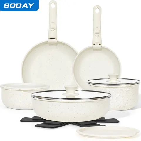 [NEW]SODAY 15pcs Pots and Pans Set Non Stick, Cookware Sets with Detachable Handle, Nonstick RV Kitchen Cooking Set Removable Handles, Oven Safe,Stackable, Frying,Kitchenware,stock up on specials,thanksgiving, blackfriday, christmas,gift