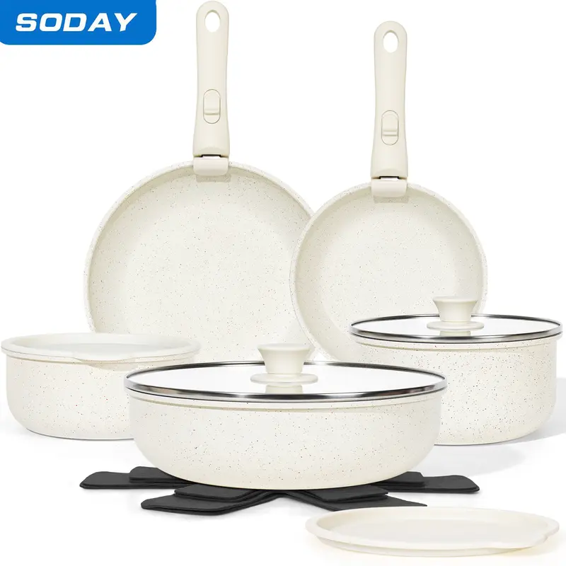 [NEW]SODAY 15pcs Pots and Pans Set Non Stick, Cookware Sets with Detachable Handle, Nonstick RV Kitchen Cooking Set Removable Handles, Oven Safe,Stackable, Frying,Kitchenware,stock up on specials,gifts Spring Glow Up