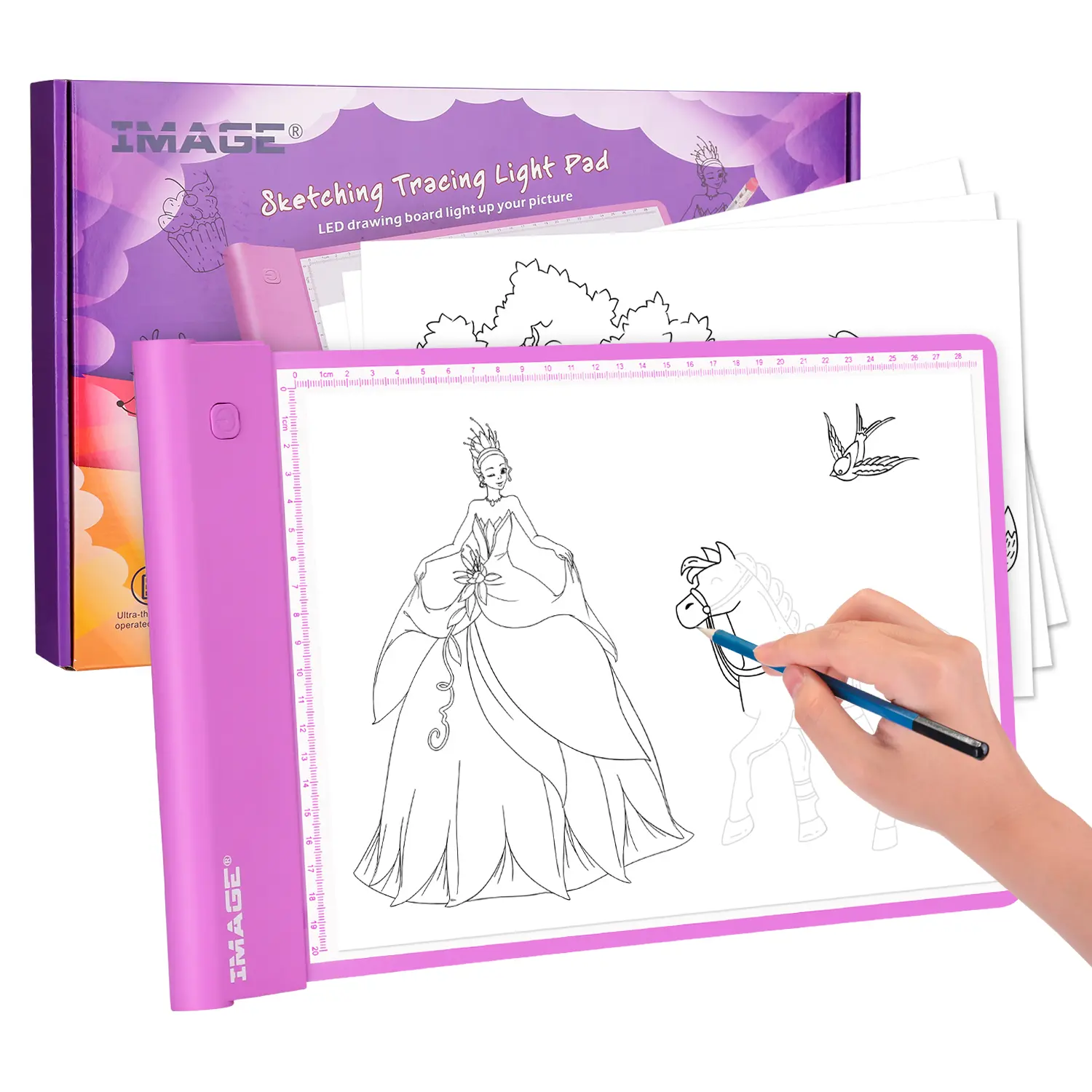 IMAGE LED Tracing Pad for Kids - Light Up Drawing Board with Adjustable Brightness, Eye-Safe No-Mess Art Toy, Includes 10 Traceable Sheets & 2 Clips, Tracing Board for Learning, Ideal Gift