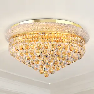 23 Inch Modern Gold 6-Layer K9 Crystal Flush Mount Ceiling Light, E14 Base with Remote Control for Bedroom Living Room