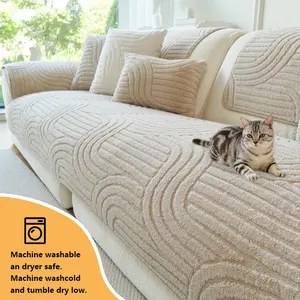 1pc Sofa Cover, Long Plush Warm Thick Soft Sofa Cushion, Fall & Winter Pet Favorite Non-Slip Protection, Casual Style