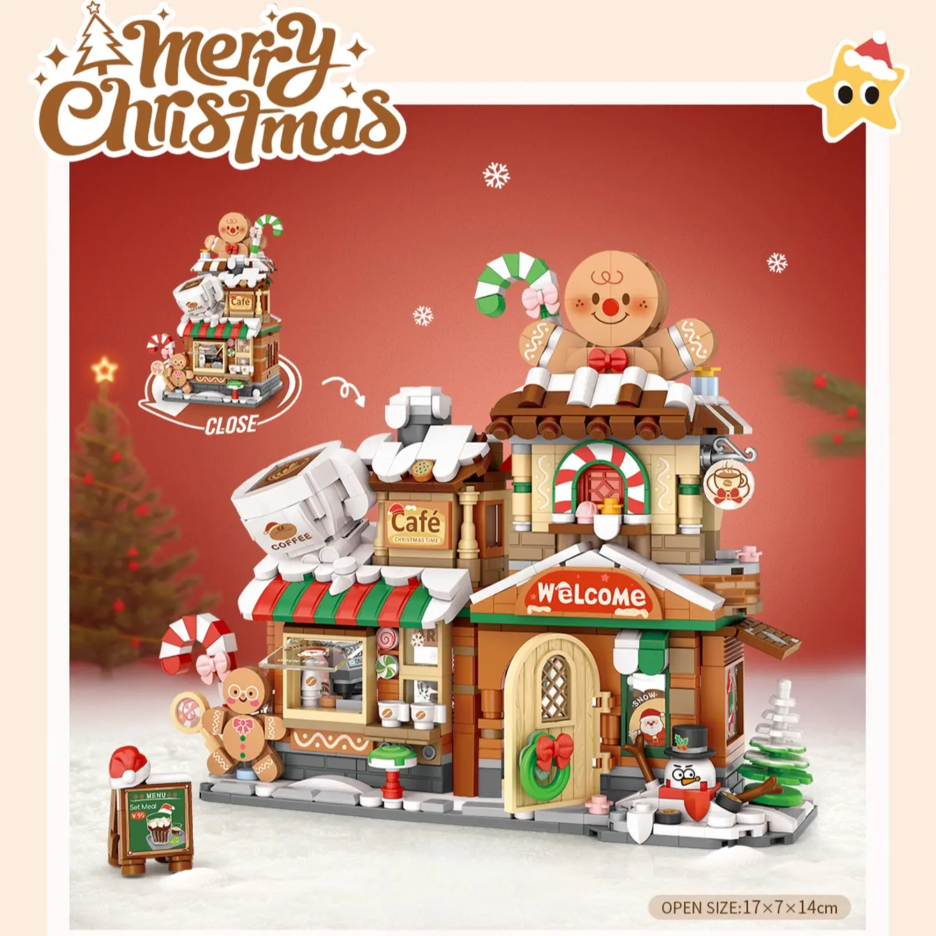 Panda Christmas Store Building Blocks Model, Foldable Street Scene, Perfect for Halloween, Christmas, Birthday Gifts, Desktop Decoration