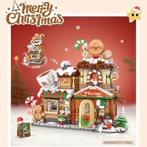 Panda Christmas Store Building Blocks Model, Foldable Street Scene, Perfect for Halloween, Christmas, Birthday Gifts, Desktop Decoration