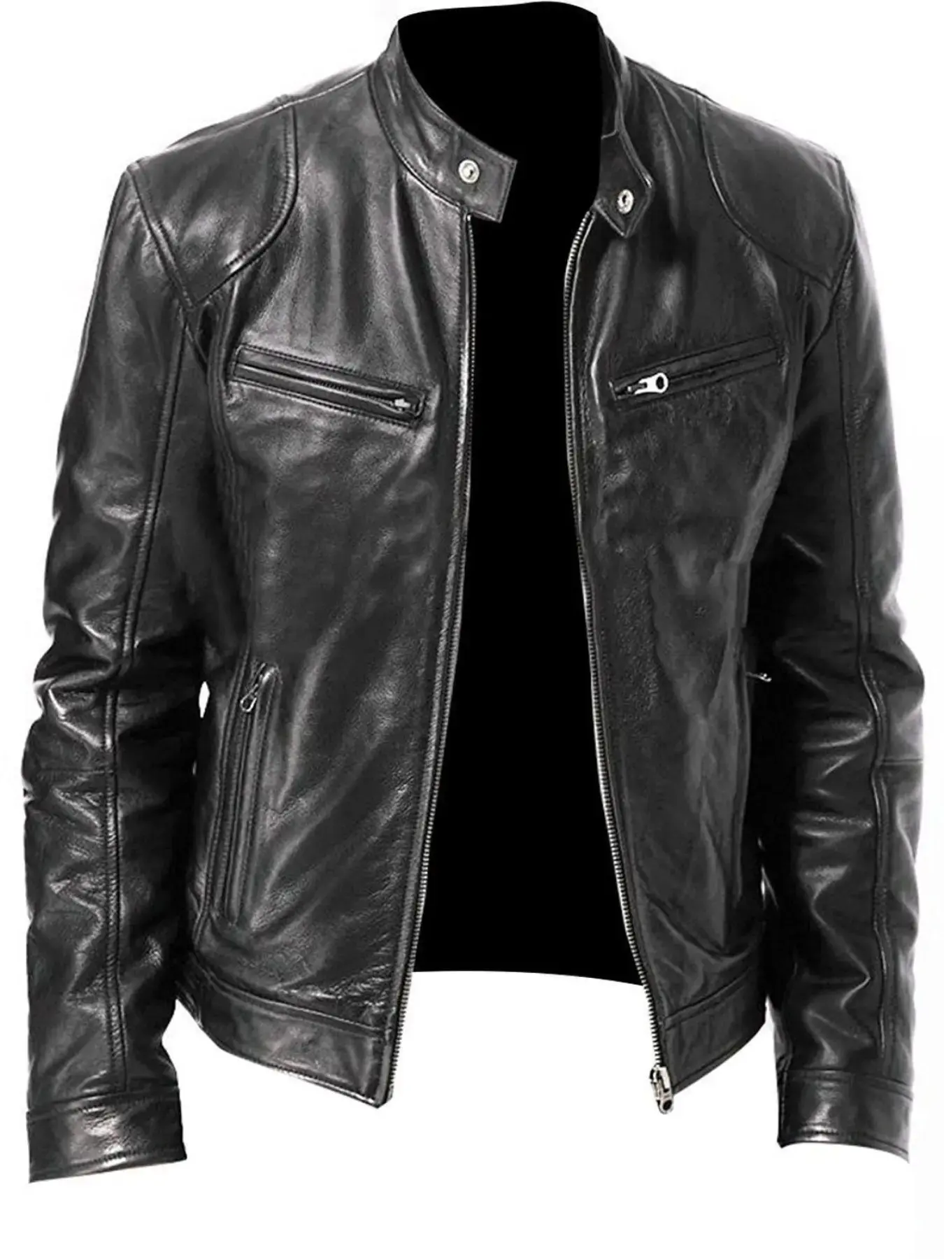 2026 Men's Fitted PU Vintage Biker Motorcycle Jacket - Short Length, Zip Closure, Windbreaker, Lightweight, Durable Plain Design, Fall Casual Outdoor Sports Outerwear