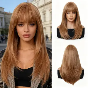 24 Inch Dark Root Platinum Blonde Straight Hair Wig with Bangs  Premium Quality  Hair  Silky  Thick