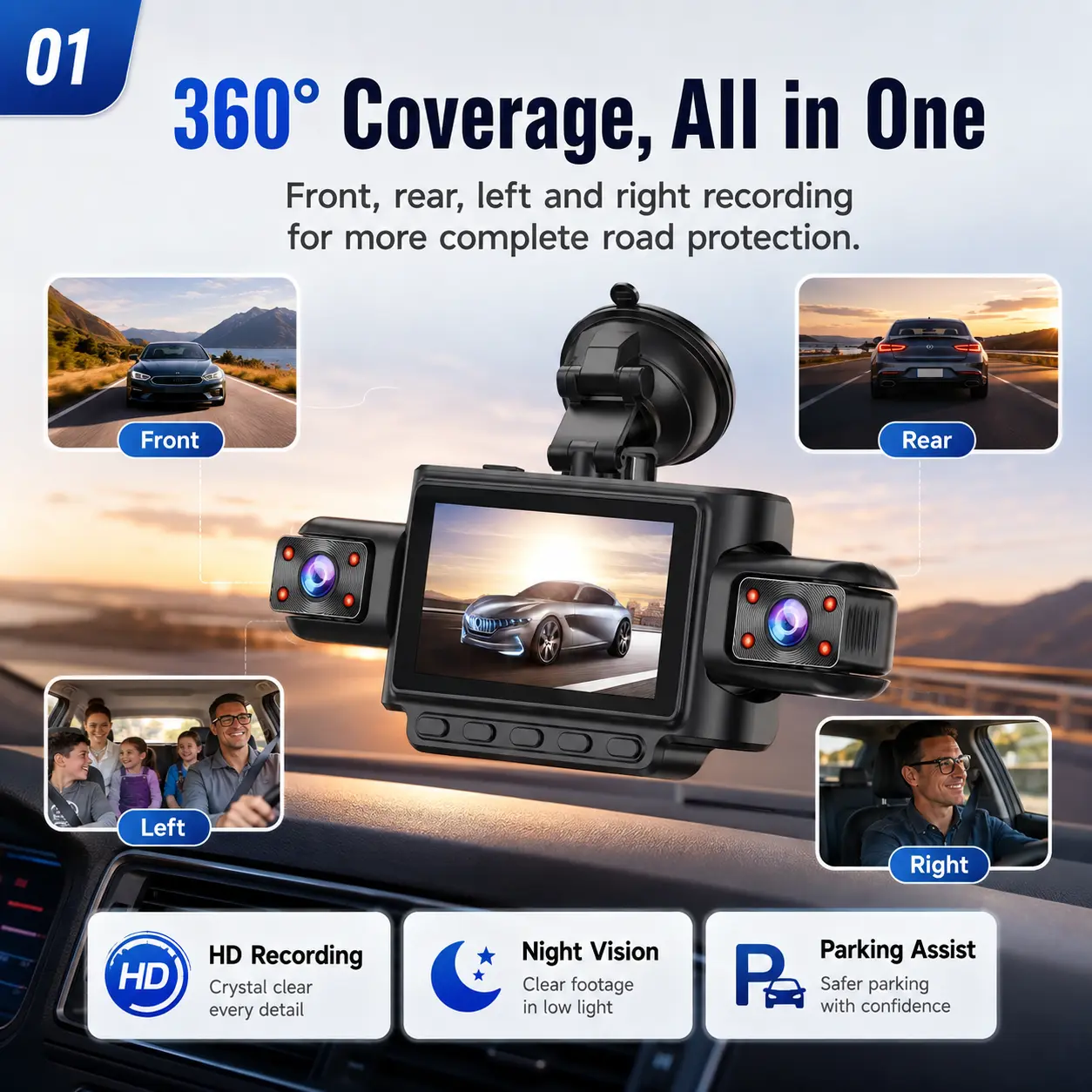 C313 Dashcam Camera DVR - Car Auto Driving Recorder with Loop Recording, Suction Mount for Daily Driving, Road Trips
