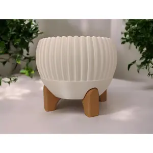 Luma Mid Century Ribbed Planter with Stand Modern Decorative Plant Pot