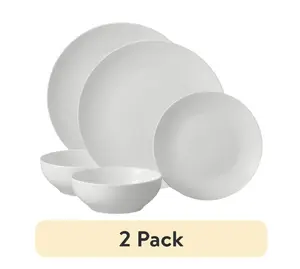 (2 pack)   Glazed White Stoneware Dinnerware Set, 12-Pieces