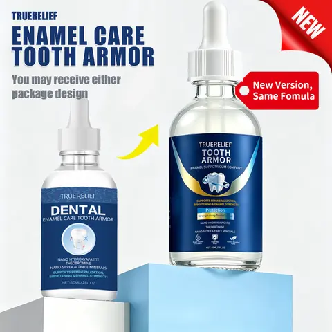TrueRelief Original Tooth Armor Liquid Drops - Fluoride-Free Nano Hydroxyapatite Anti-Cavity Enamel Protector with Colloidal Silver & Zinc Oxide, Teeth Cleaner That Alleviates Sensitivity, Fosters Bright Smile, Gentle Daily Application for Adults
