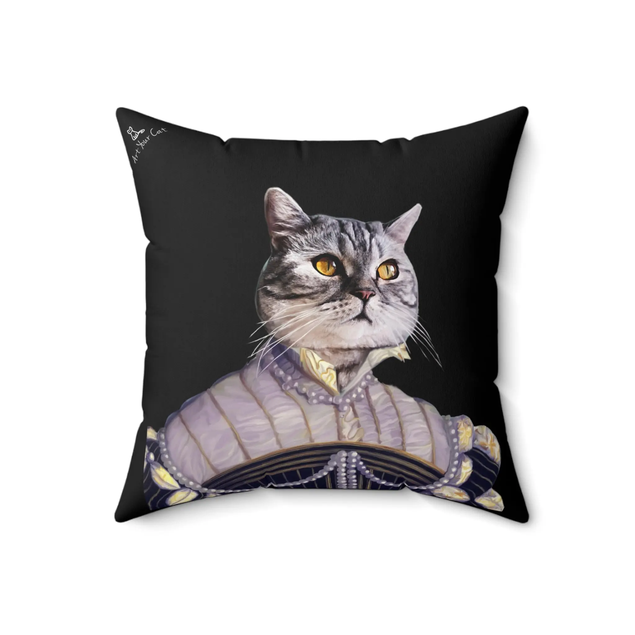 Custom Cat Throw Pillow - The Pearled Lady