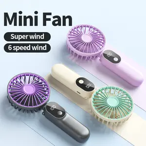 A portable USB fan with a foldable design, six adjustable speed settings, LED power indicator, and silent operation with strong airflow.