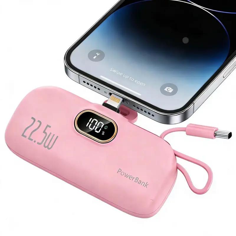 Portable Battery Bank, Pocket-Sized Stylish Electronic Accessory - Digital Display, 2 Fast Charging USB Ports, Cable-Compatible Travel Gadget for Camping, Emergency Device Charging