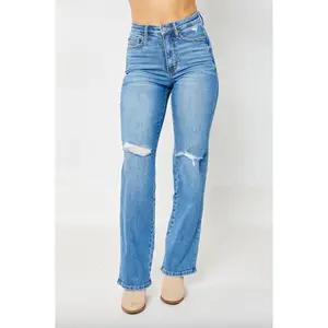 Judy Blue Tummy Control Knee Destroy Straight Leg Jeans
