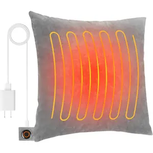 Heated Pillow for Lumbar Support, Heating Lumbar Support Pillow for Office Chair Electric Heated Throw Pillow with 3 Heat Settings USB Heating Pillow for Period Cramp, Abdomen, Neck - 15.7" x 15.7"