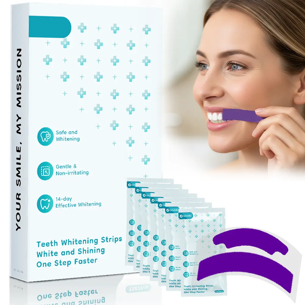 Airuidu V34 Purple Teeth Whitening Strips - 7/21Whitening Sessions - Safe for Enamel - Non Sensitive Teeth Whitening - Peroxide-Free-Suitable for sensitive teeth