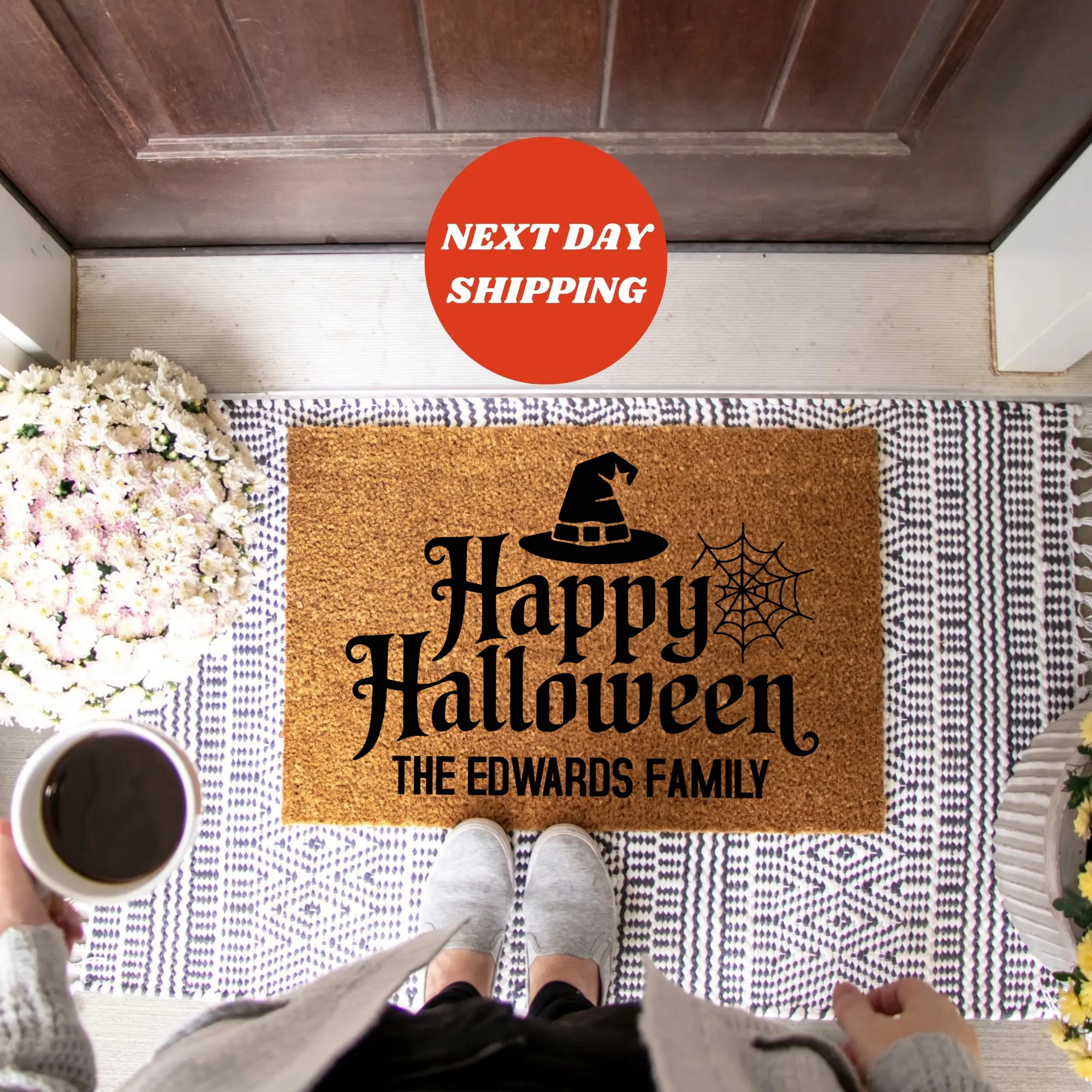 Custom Halloween Doormat, Spooky Welcome with Your Family Name, Personalized Halloween Doormats, Gift for Dad,  Add Your Family Name to This Haunted Mat, Unique Housewarming Gift, Custom Name Halloween Doormat