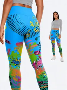 Women's Blue Leopard Print Elastic Comfort Sport Pants, Lightweight Athletic Leggings, Moisture Wicking Breathable Fitness Gym Wear, Summer Spring Thin Cool Slimming Casual