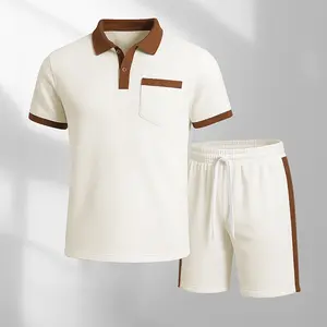 Men's Polo Shirt and Drawstring Shorts Set, Casual Summer Matching Outfit, Short Sleeve Polo & Shorts for Daily Wear, Athleisure Sportswear Two-Piece Set