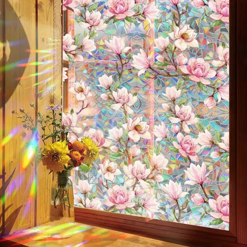 Double Sided Flower Pattern Window Film, Reusable Static Cling Window Sticker, Waterproof Sunshade Sticker, Waterproof Decal, Floral Pattern Sticker, Decorative Sticker for Home and Office Decoration, Ornaments, Interior