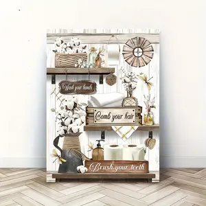 2D Vintage Bathroom Rules Canvas Wall Art Wooden Framed Home Office Decor Perfect Gift