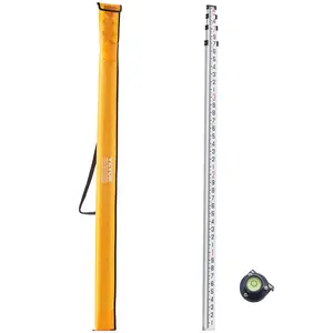 Father's Day Gift VEVOR Aluminum Grade Rod, 14-Feet/10ths 6 Sections Telescopic Measuring Rod,Double-Sided Scale 1/10 ft Leveling Rod Stick,Aluminum Alloy Survey Rod w/ Bubble Level&Carrying Bag for Houses,Walls,Floors