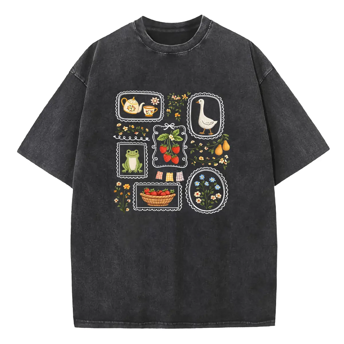 Holafish S-3XL Acid Wash Graphic T-Shirt, Women’s Casual Round Neck Short Sleeve Heavy Cotton Tee, Distressed Vintage Streetwear Top legacy wear shir story lifestyle co confidence worthy oversized cropped