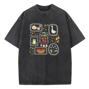 Women's Holafish Casual Round Neck Shortleeve T-Shirt - Unisex Acid Washed Graphic, Distressed Heavyweight Cotton, for Streetwear Sport