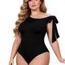 Womens Sexy Bodysuits One Shoulder Sleeveless Solid Body Suit Tops Scoop Neck Bow Knot Jumpsuits Soft Stretchy Womenswear Body Suit Tops Thong Leotard Clubwear Slim Fit Ribbed Basic Tee S-3XL