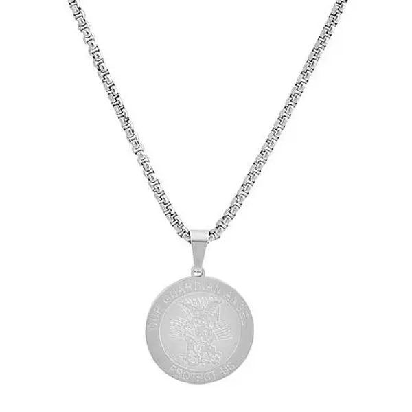 Stately Steel Men's Stainless Steel Guardian Angel Pendant with Chain Stately Steel Men's Stainless Steel Guardian Angel Pendant with Chain