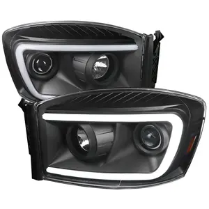 2006-2008 RAM 1500/ 2006-2009 2500 3500 Switchback LED C-Bar Projector Headlights (Matte Black Housing/Clear Lens)