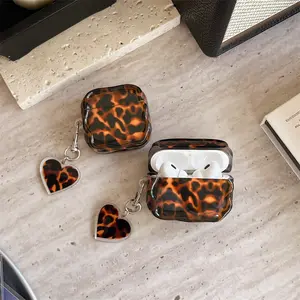 Autumn/Winter Brown Leopard Pattern | Love Pendant | Twisted Edge Earphone Cover | Best Friend Gift | Accessories for Airpods 3 4 pro2 pro3 Protection
