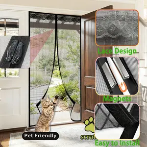Magnetic Door Curtain with Storage Strap, Summer Mosquito-Proof Breathable Mesh, Home Decor for Living Room Bedroom Kitchen, No Drilling Installation