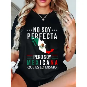 100%25 Cotton Unisex Mexican Flag Mujer Mexicana Mexico Heritage Women Slang Round Neck Short Sleeve T-Shirt Women's Men Graphic Tee
