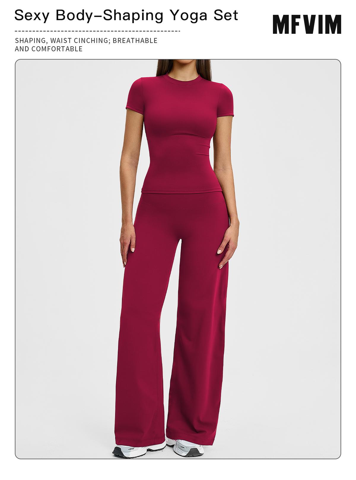 Women’s Solid Color Top & High Waist Leggings Sports Set by MFVIM - Casual, Comfortable, Breathable Two-Piece for Yoga, Gym, Workouts, Running, Ladies’ Gym Sportswear for All Seasons, Yoga Clothing Set SpringStatements