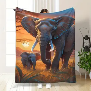 Gift Elephant Blanket, Soft And Comfortable, Using 3D Digital Printing And Heat Printing Technology. Suitable For All Seasons, The Blanket Can Be Used On Beds, Sofas, In Offices, For Travel, Camping, Picnics, And As Kitchen Supplies