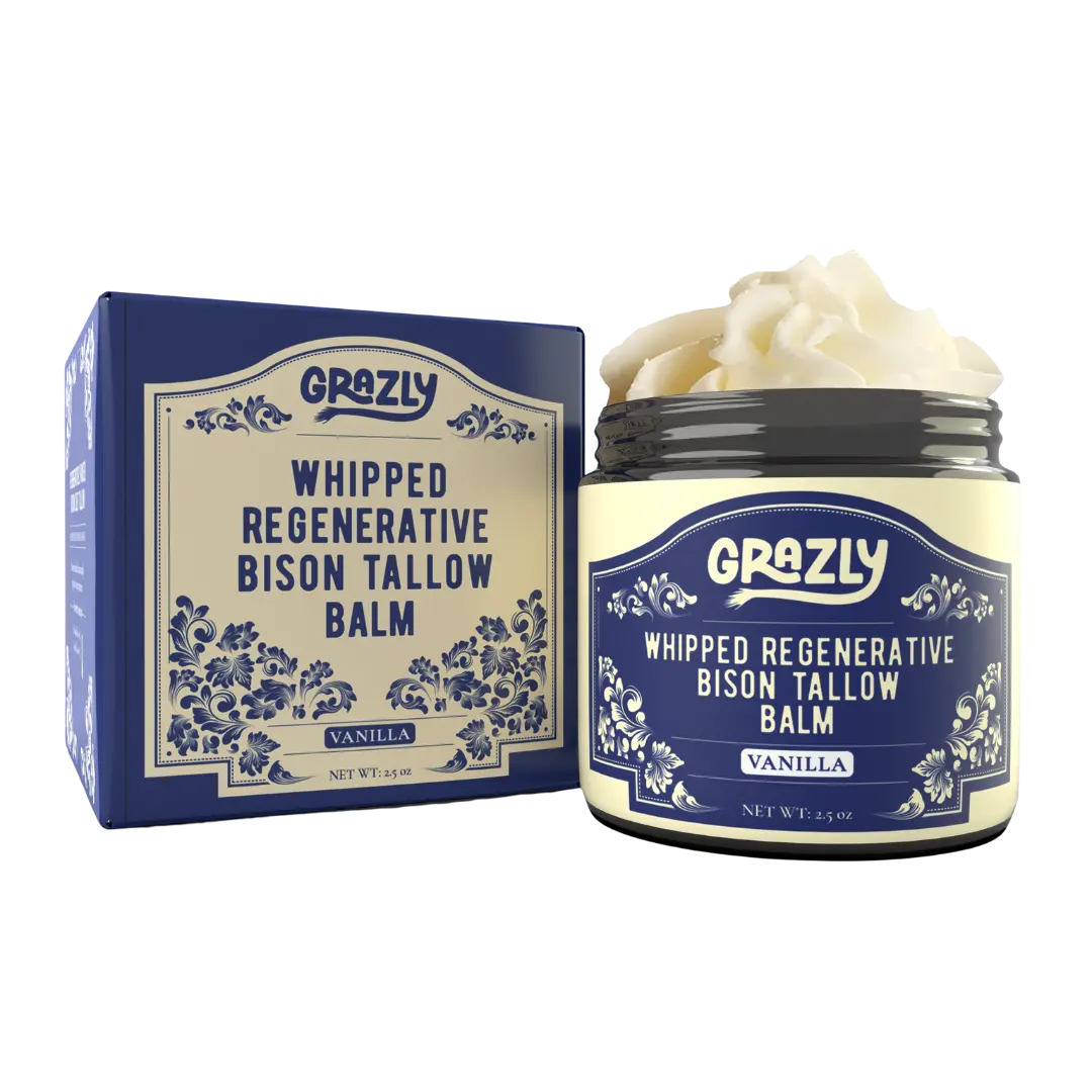 Grazly Whipped Bison Tallow Balm with Manuka Honey & Jojoba Oil - 100% Pasture-Raised All-Natural Ingredient Face & Body Moisturizer for Dry Skin, Eczema, Sensitive Skin - Bioidentical to Human Sebum, Vitamins A,D,E,K - Non-Greasy, Made in USA