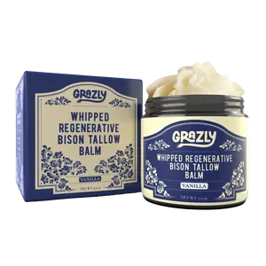 Grazly Whipped Bison Tallow Balm with Manuka Honey & Jojoba Oil - 100% Pasture-Raised All-Natural Ingredient Face & Body Moisturizer for Dry Skin, Eczema, Sensitive Skin - Bioidentical to Human Sebum, Vitamins A,D,E,K - Non-Greasy, Made in USA