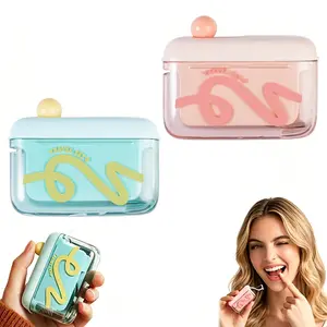 [Summervibes] One-Button Press Pop-Up Floss Pick Storage Box, Portable Countertop Organizer, Refillable Dispenser for Floss Picks, Bathroom Travel Accessory, One-Button Press Refillable Floss Container for Travel, Office & Outdoor Use