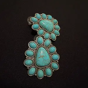 Vintage Turquoise Cluster Statement Earrings - 067