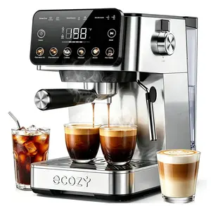 ecozy 2-in-1 Espresso Machine - LED Touch Screen, 20 Bar Pump, Home Coffee Bar, All in One with Drip Coffee, Hot Water and Milk Frother,  Stainless Steel Coffee Maker, Brezzano Core Series Coffee Machine for Cappuccino, Latte, Americano