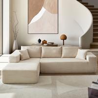 2*Beige Plush Corduroy Left Chaise