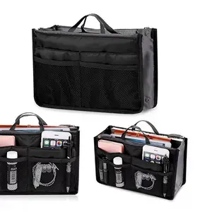 TIKA Women's Travel Handbag Organizer Insert Multi-Pocket Purse Liner Tote Organizer Lightweight Durable Nylon Bag in Bag Classic Style with Various Pocket Sizes for Wallets Phones Makeup Keys