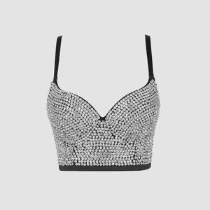 Tube Tank Halter Top Bra Blusas Short Handmade Stithched Rhinestone Glisten Corset Spring Summer Rave Outfits Weighted Vests Woman Inner Clothing Sling Wedding Party Blind Date Stage Party Shaper Ladies Crop Shirt Vest Sexy Inner Clothes Tank Halter Tops