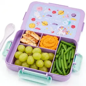 Kids 5 Grid Leakproof Bento Box Set Food Grade BPA Free Stainless Steel 8oz Thermal Food Jar Reusable Insulated Lunch Bag For School Travel Camping Outdoor Daily Use