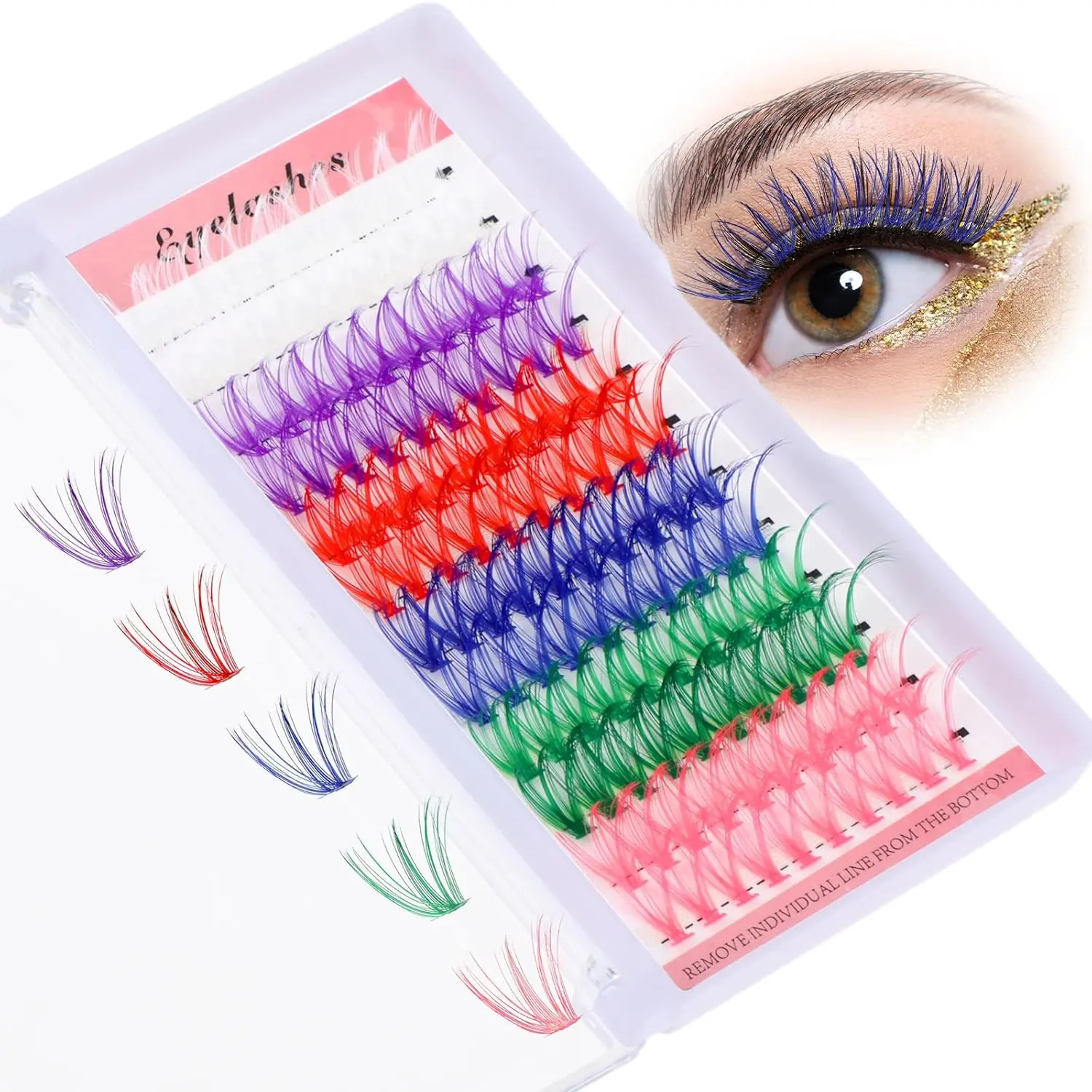 Colored Eyelash Extensions, 120 PCS 14mm 16mm Mixed Lash Clusters DIY Eyelash Extension D Curl Individual Cluster Lashes DIY Lash Extension Mixed 6 Colors for Women Girls