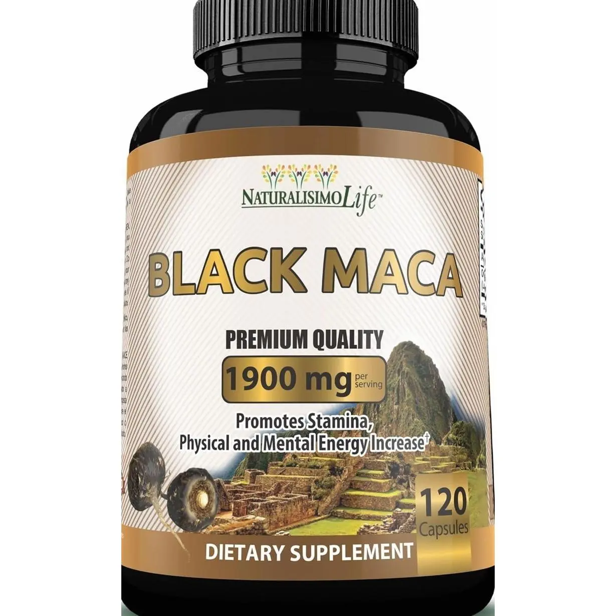 Organic Black Maca 1,900 mg per Serving Natural Energy Booster Peruvian Maca for Men & Women 120 Capsules